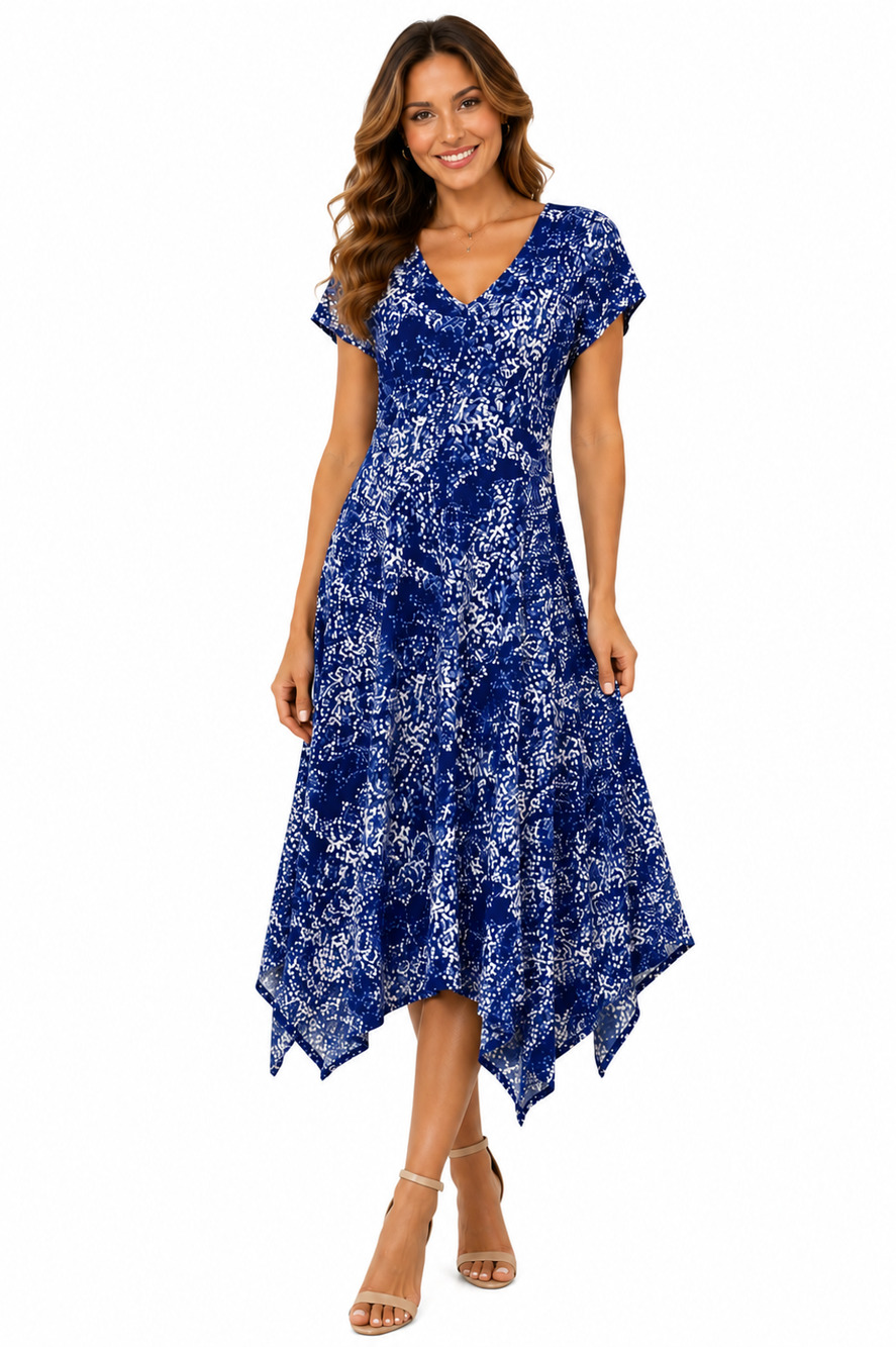 RN Studio by Ronni Nicole Cobalt Blue Mesh Floral Sharkbite Hem Dress Midi sz 6